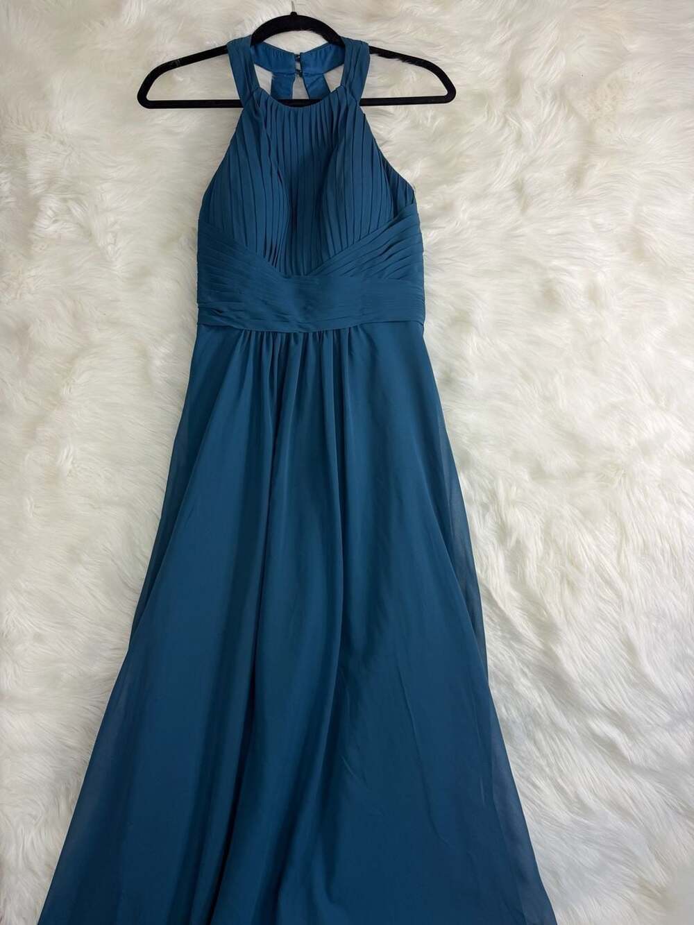 Azazie Ginger Halter Chiffon Floor Length Bridesmaid Dress Ink Blue
